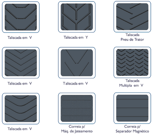 desenho de varios exemplos de correias taliscadas diferentes